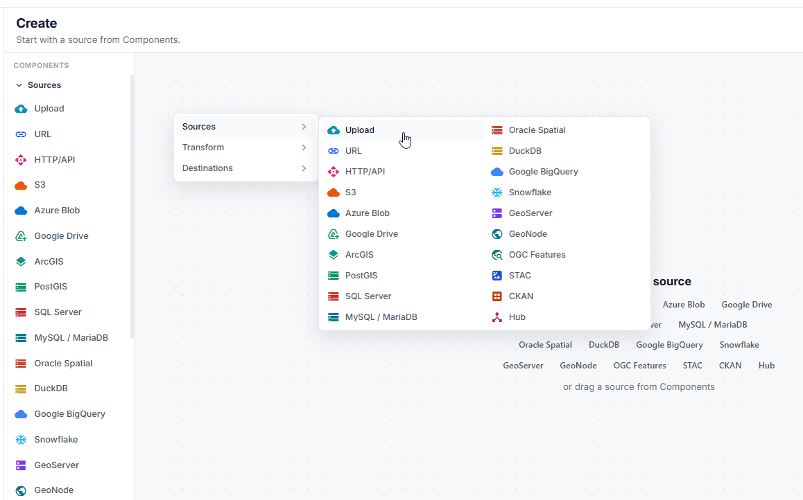 Choose Upload from the Components menu