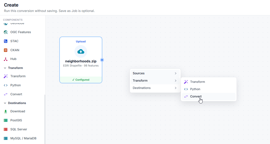 Add Convert from the Components menu